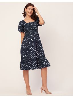 Moomaya - Polka Dots Half Sleeve Knee Length Dress