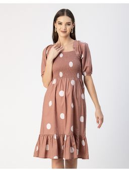 Moomaya - Printed Half Sleeve Knee Length Dress