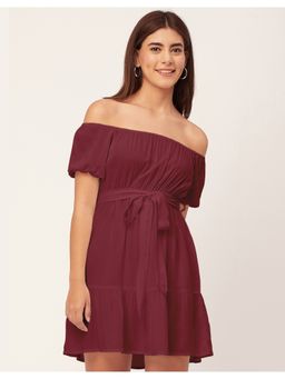 Moomaya - Trendy Off-Shoulder Gathered Mini Dress (Set of 2)