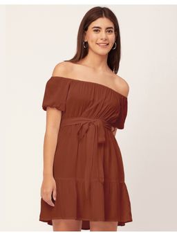 Moomaya - Trendy Off-Shoulder Gathered Mini Dress (Set of 2)