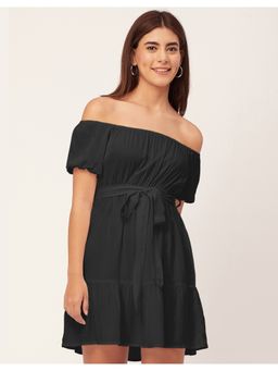 Moomaya - Trendy Off-Shoulder Gathered Mini Dress (Set of 2)