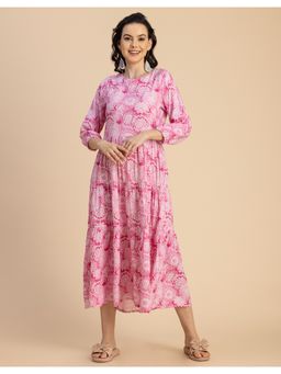 Moomaya - Casual Rayon Three Fourth Sleeves Midi Dress