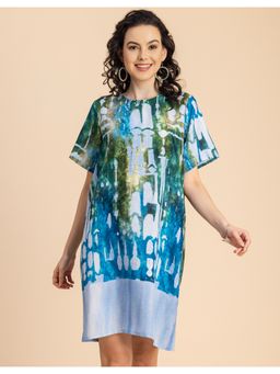 Moomaya - Printed Rayon Round Neck Mini Dress