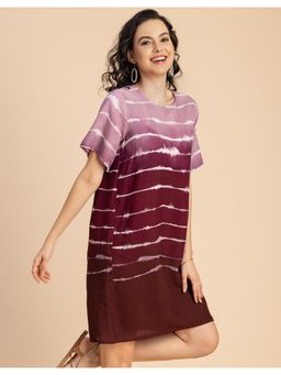 Moomaya - Printed Rayon Round Neck Mini Dress