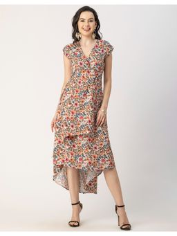 Moomaya - Stylish V-Neck Knee Length Dress