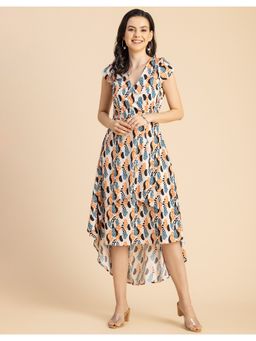 Moomaya - Stylish V-Neck Knee Length Dress