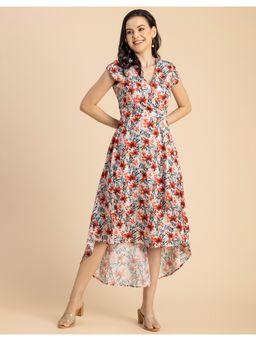 Moomaya - Stylish V-Neck Knee Length Dress