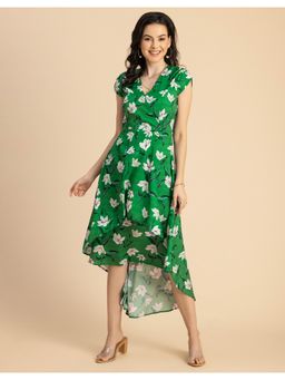 Moomaya - Stylish V-Neck Knee Length Dress