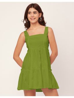 Moomaya - Trendy Square Neck Solid Mini Dress