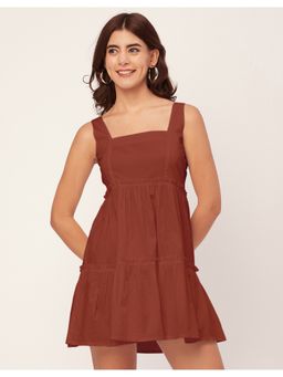 Moomaya - Trendy Square Neck Solid Mini Dress