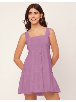 Moomaya - Trendy Square Neck Solid Mini Dress