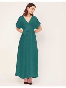 Moomaya - V-Neck Summer Solid Half Sleeve Maxi Dress (Set of 2)