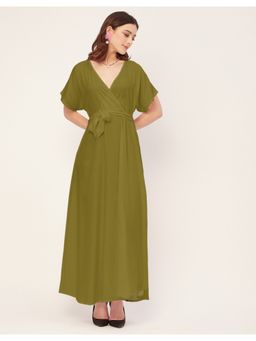 Moomaya - V-Neck Summer Solid Half Sleeve Maxi Dress (Set of 2)