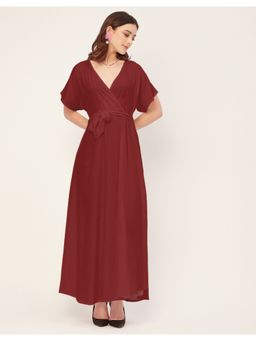 Moomaya - V-Neck Summer Solid Half Sleeve Maxi Dress (Set of 2)
