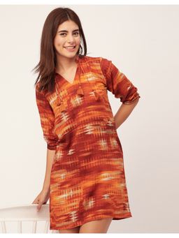 Moomaya - Casual Three Fourth Sleeves Mini Dress