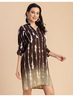 Moomaya - Casual Three Fourth Sleeves Mini Dress