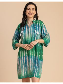 Moomaya - Casual Three Fourth Sleeves Mini Dress