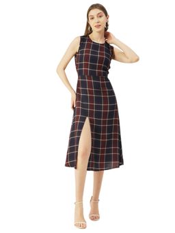 Moomaya - Slit Calf Length Stylish Print Midi Dress