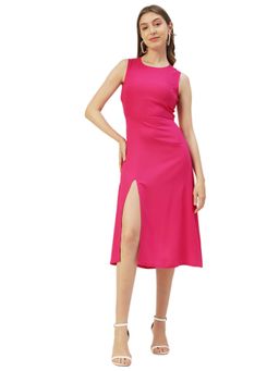 Moomaya - Slit Calf Length Stylish Print Midi Dress