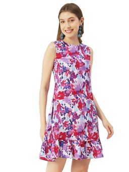 Moomaya - Round Neck Sleeveless Mini Dress