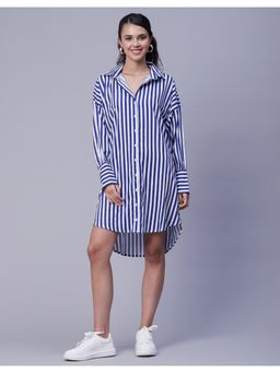 Moomaya - Collared Printed Full Sleeves Mini Dress