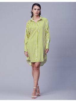 Moomaya - Collared Printed Full Sleeves Mini Dress