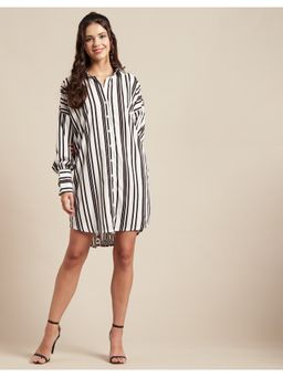 Moomaya - Collared Printed Full Sleeves Mini Dress