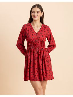 Moomaya - Short Length Viscose Full Sleeves Mini Dress