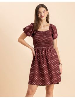 Moomaya - Polka Dots Square Neck Mini Dress