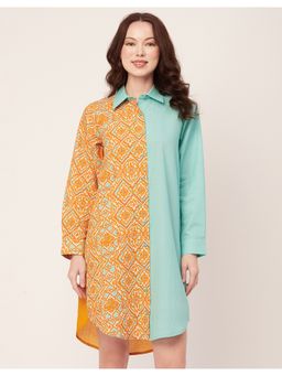 Moomaya - Collar Neck Full Sleeves Knee Length Dress