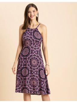 Moomaya - Halter Neck Printed Knee Length Dress