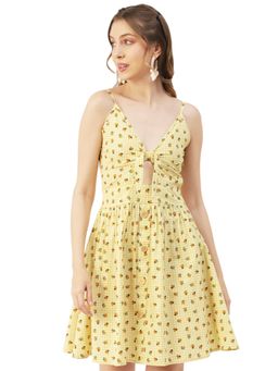 Moomaya - Tie-Knot Flared Spaghetti Strap Mini Dress