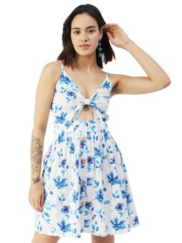 Moomaya - Tie-Knot Flared Spaghetti Strap Mini Dress