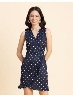Moomaya - Wrap Polka Dots Sleeveless Mini Dress