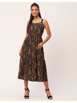 Moomaya - Square Neck Midi Printed Chic Dress