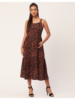 Moomaya - Square Neck Midi Printed Chic Dress