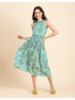 Moomaya - Smocked Midi Printed Halter Neck Dress