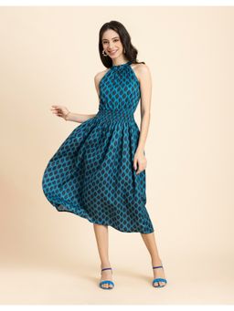 Moomaya - Smocked Midi Printed Halter Neck Dress