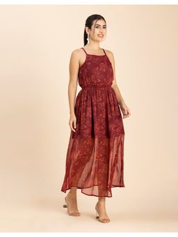 Moomaya - Strappy Chiffon Printed Maxi Dress