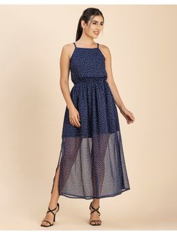 Moomaya - Strappy Chiffon Polka Dots Maxi Dress