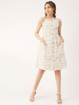 Moomaya - Buttoned Printed Cotton Knee Length Dress
