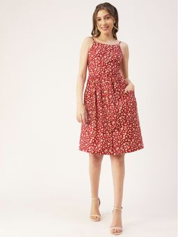 Moomaya - Buttoned Printed Cotton Knee Length Dress