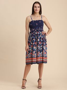 Moomaya - Smocked Printed Knee Length Dress