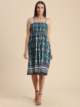 Moomaya - Smocked Printed Knee Length Dress