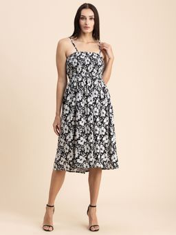 Moomaya - Smocked Printed Knee Length Dress
