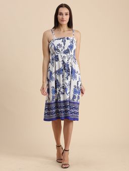 Moomaya - Smocked Printed Knee Length Dress