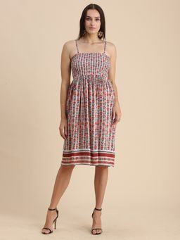 Moomaya - Smocked Printed Knee Length Dress