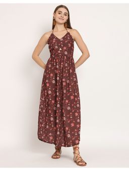 Moomaya - Cut Out Halter Printed Maxi Dress