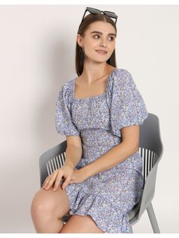 Moomaya - Sheath Printed Square Neck Mini Dress