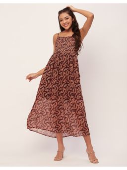 Moomaya - Smocked Maxi Printed Sleeveless Dress